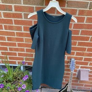 Structured cold-shoulder dark green dress